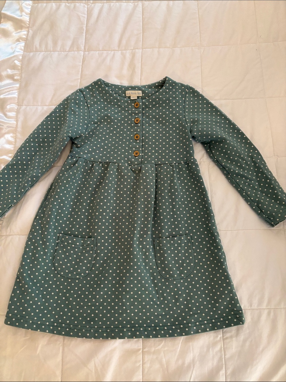 Jojo Maman Babe Sz 3T Teal Polka Dot Kids Dress with Front Pockets